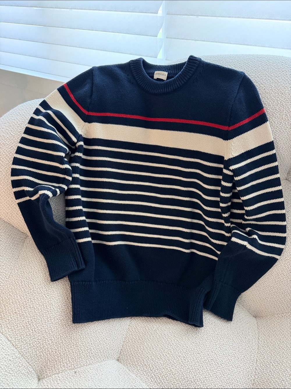 Crewcuts Navy, Cream & Red Striped Crewneck Sweater